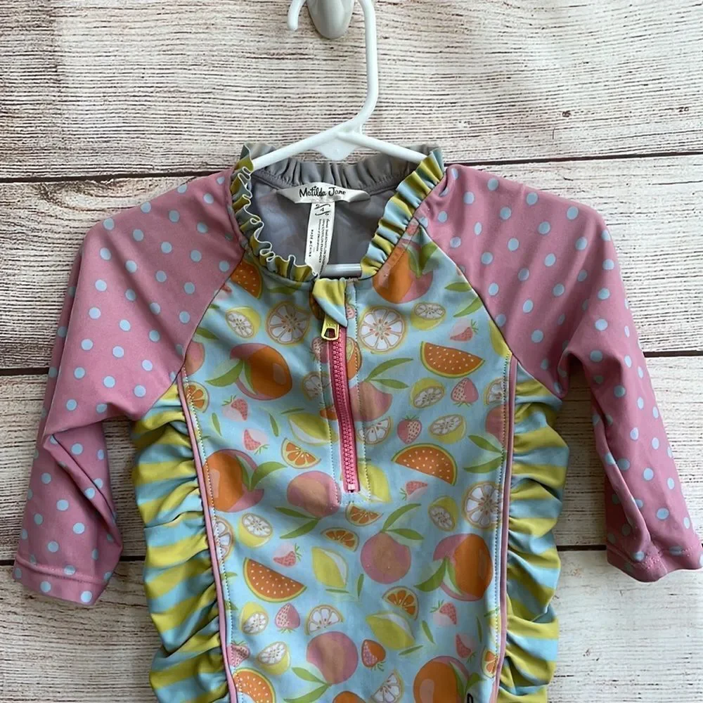 MATILDA JANE LONG SLEEVE SWIMSUIT‎ IN PINK AND GREEN PRINT